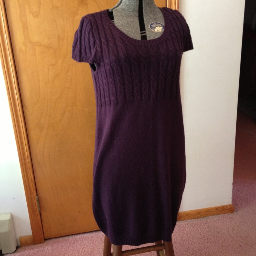Large B Moss Purple Cableknit Sweater Dress